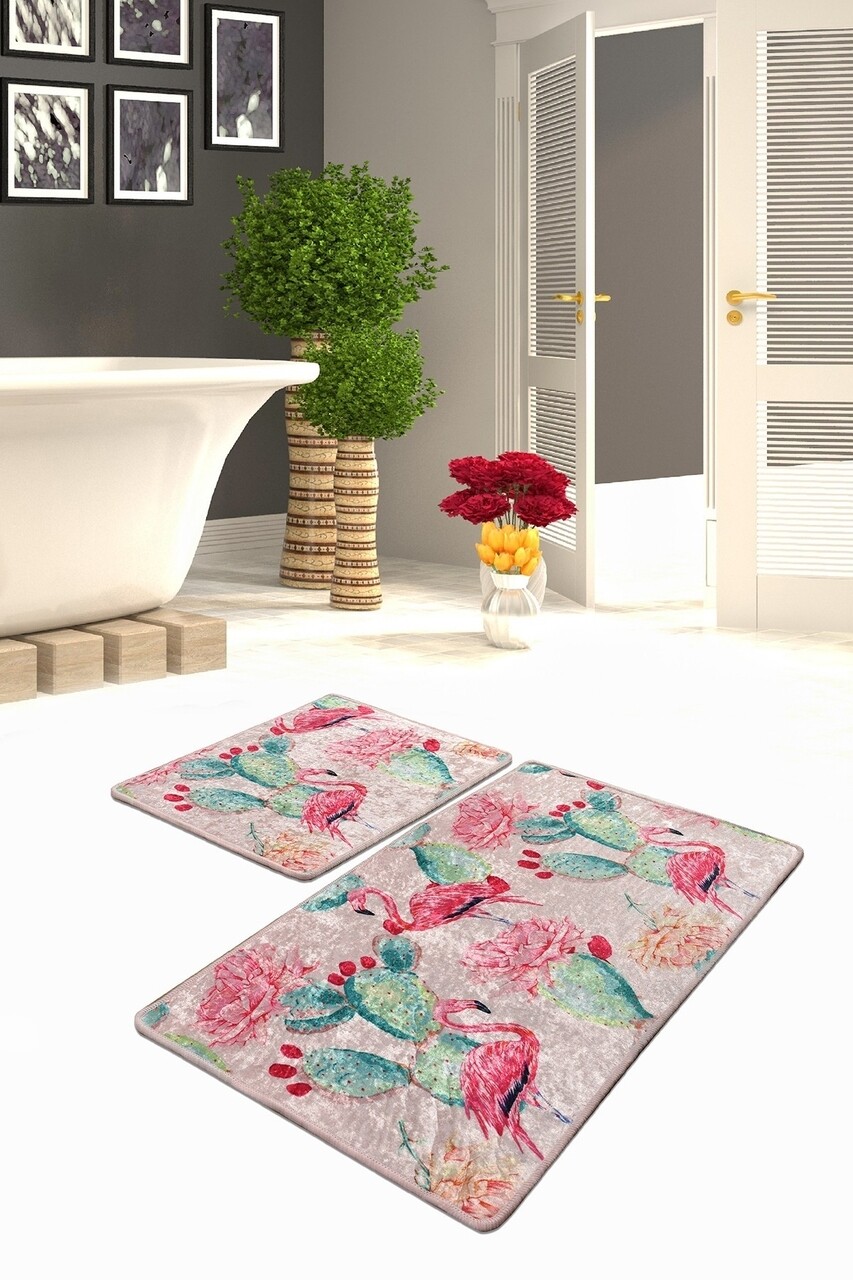 Set 2 covorase de baie Flamenco, Chilai, 50x60 cm/60x100 cm, multicolor - imagine 5